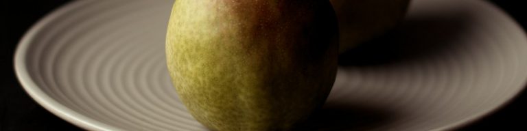 Lavender poached pear with Poire Williams pudding