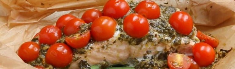 Parchment Tomato Pesto Salmon