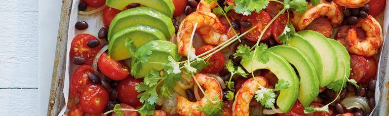 Sheet-Pan Shrimp, Black Beans and Chorizo