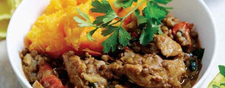 Chicken and Lentil Casserole with Pumpkin Mash