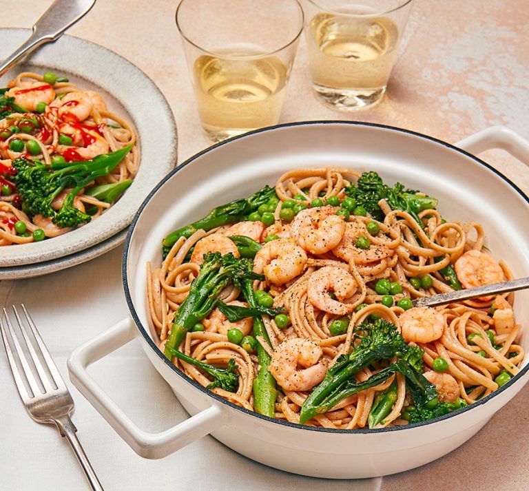Sriracha & lime prawn linguine