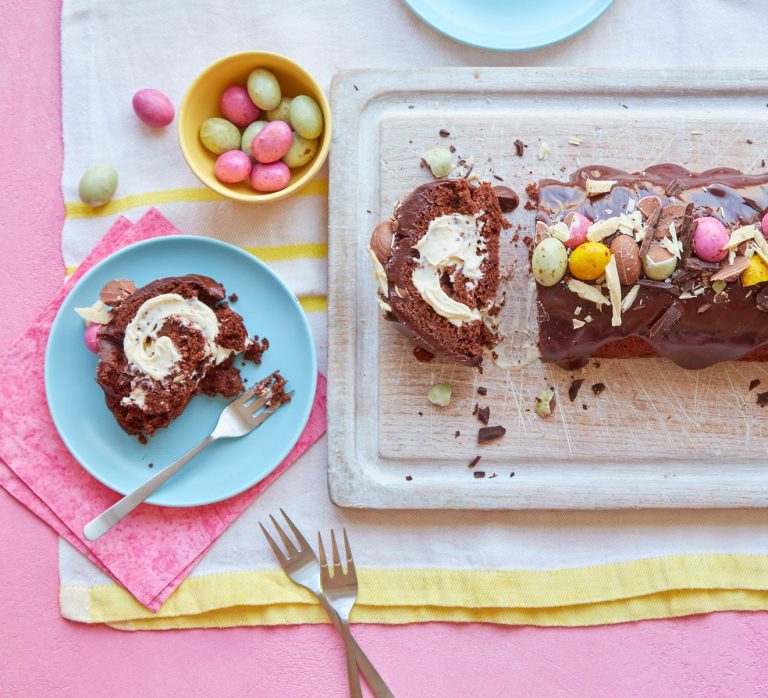 Triple-chocolate Easter roulade