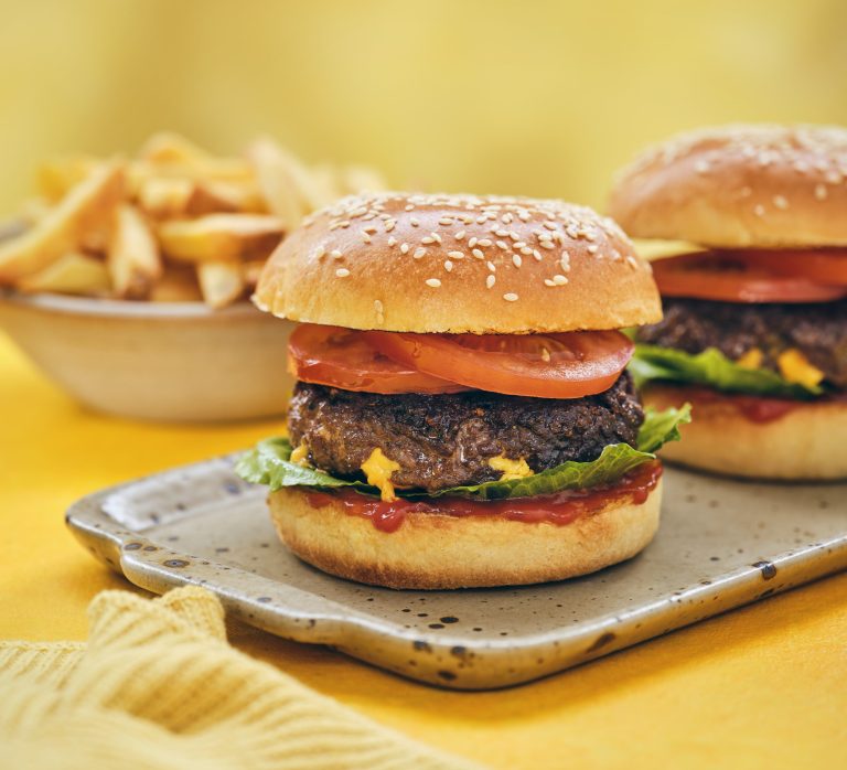 Juicy Lucy burgers stuffed with cheese & pickle