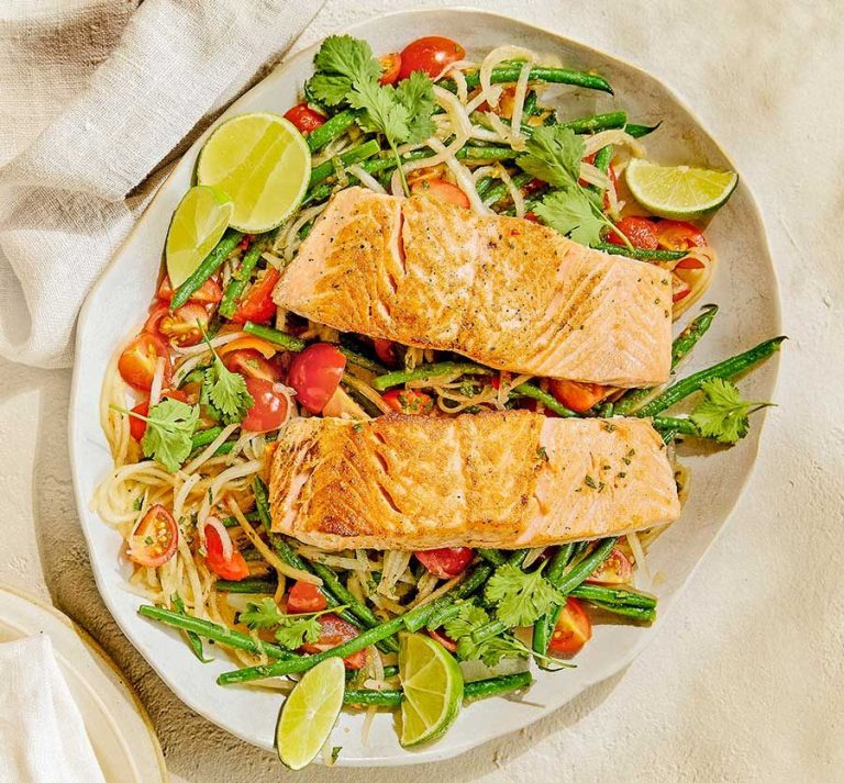Warm trout & melon salad with lime & chilli dressing