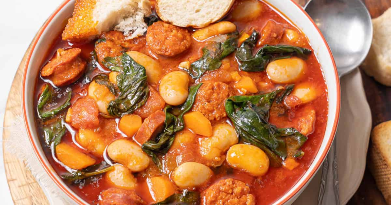 Chorizo and White Bean Stew with Spinach