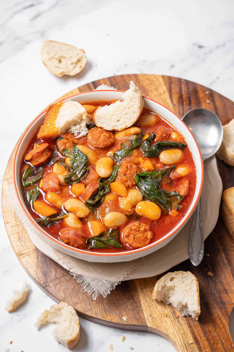 Chorizo and White Bean Stew with Spinach