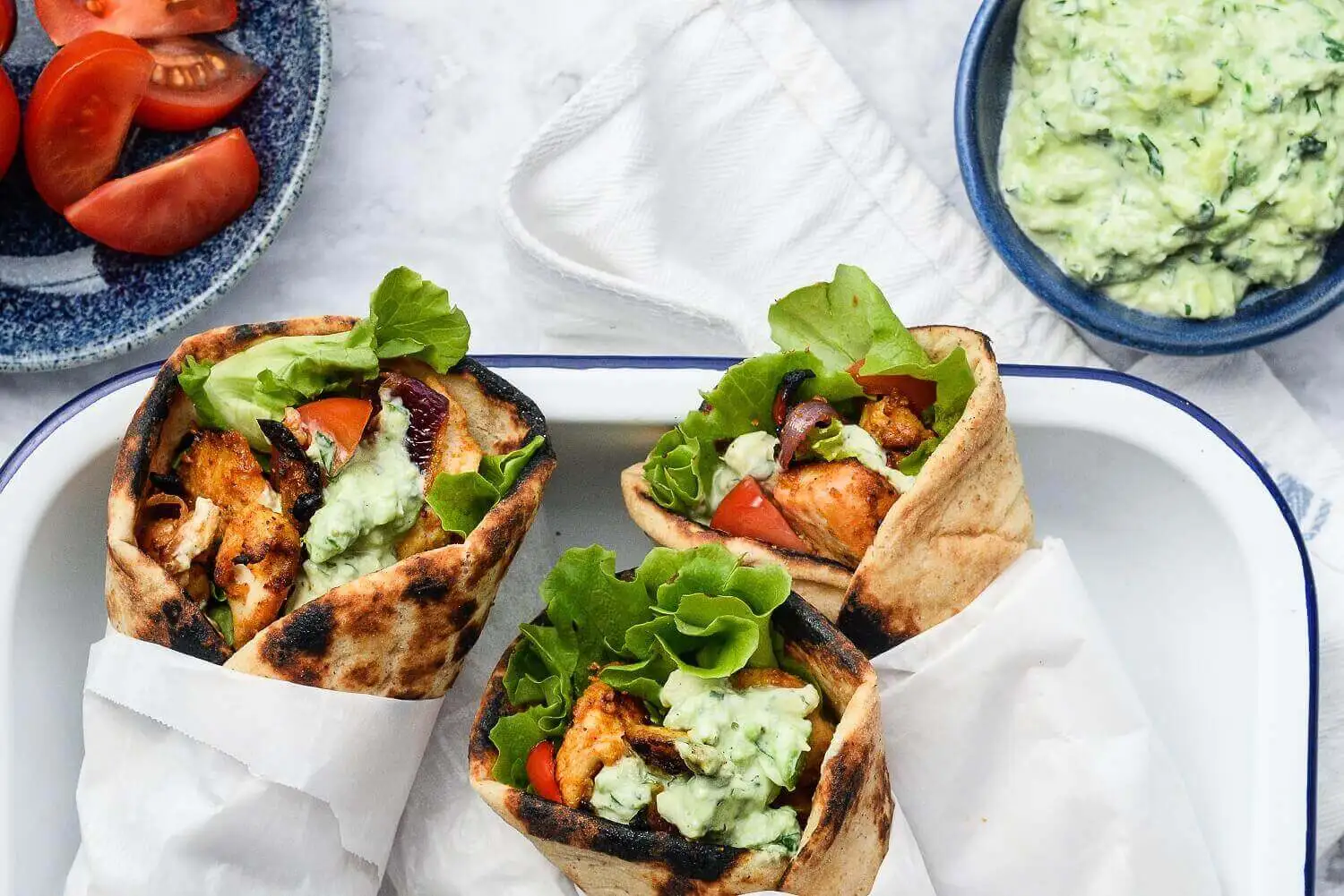 Sheet Pan Chicken Gyros With Avocado Tzatziki