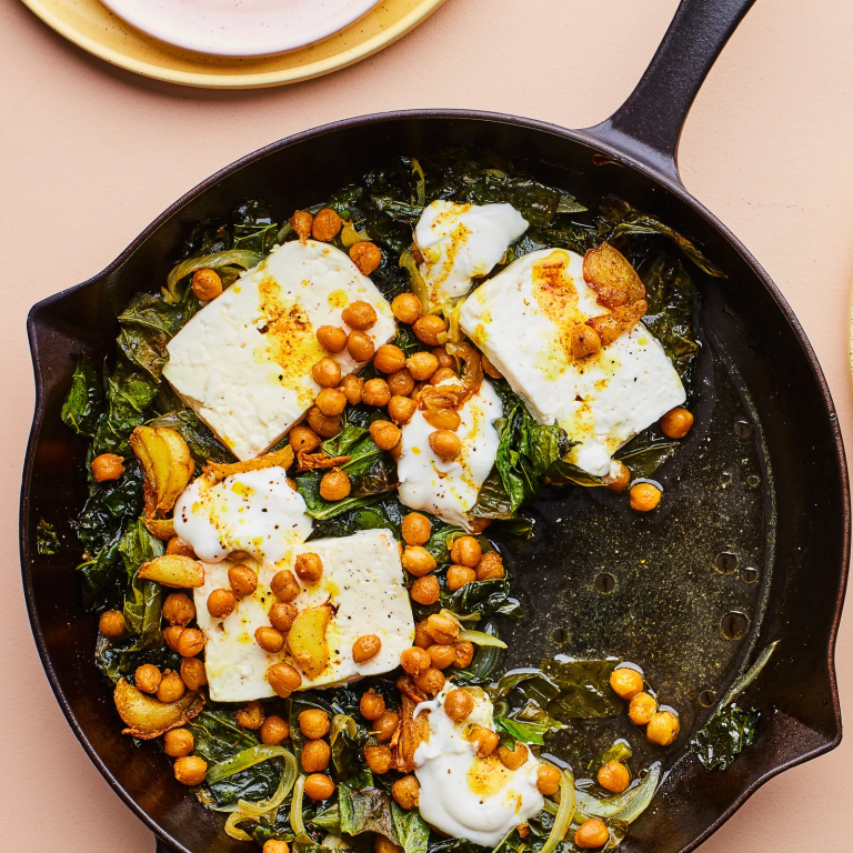 Baked Feta and Greens With Lemony Yogurt