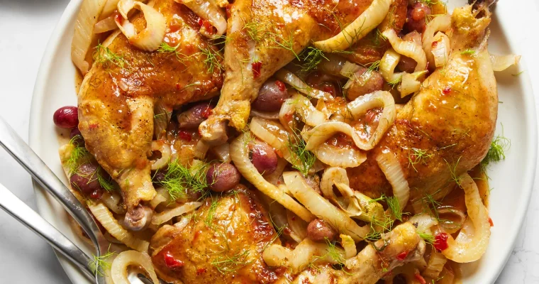 Braised Chicken Legs With Grapes and Fennel