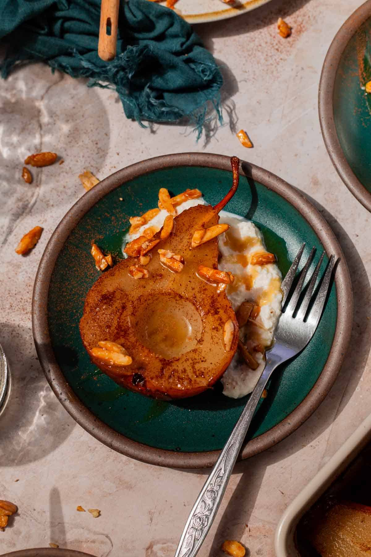 Baked Pears with Almonds, Honey and Ricotta