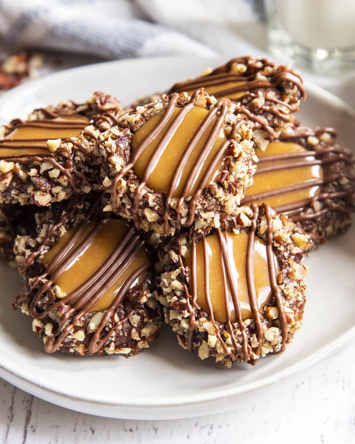 Chocolate Turtle Thumbprint Cookies