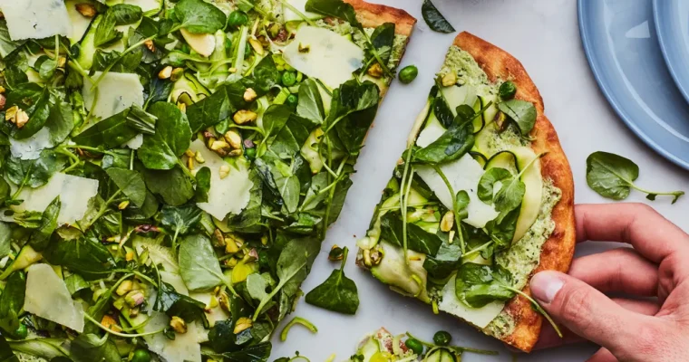 White Pizza With Shaved Vegetables and Pesto