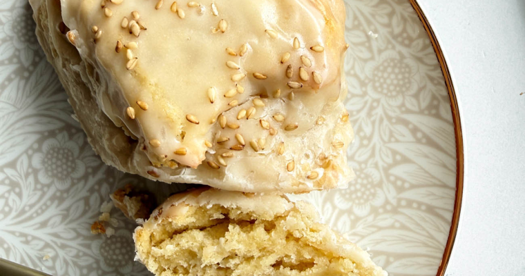 Banana Bread Scones with Toasted Sesame Icing