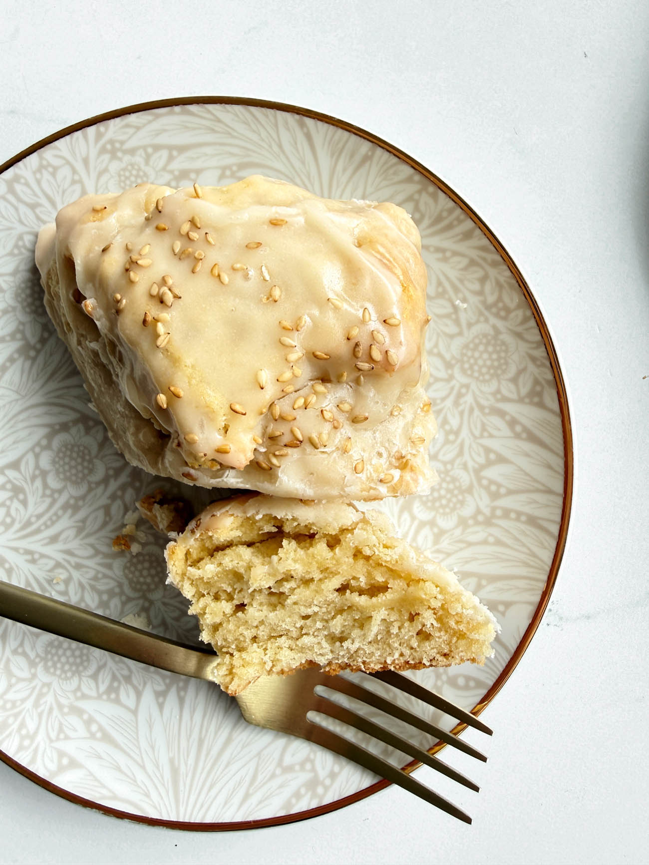 Banana Bread Scones with Toasted Sesame Icing