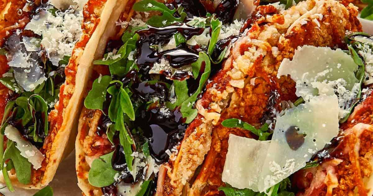 Crispy Chicken Parm Smashed Tacos