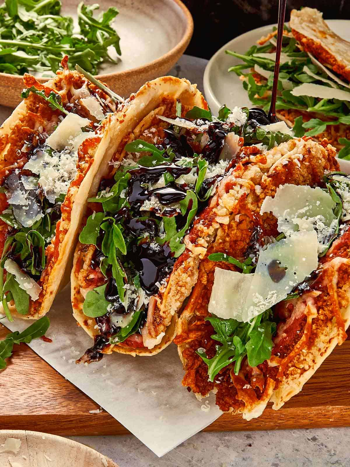 Crispy Chicken Parm Smashed Tacos